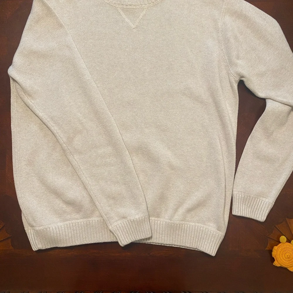Eddie Bauer Cream Crewneck Sweater Classic Knit 100% Cotton - Picture 3 of 7